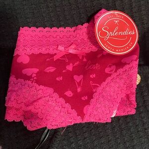 Splendies Valentines Day Pink Lace Trim Panties Cheeky Heart Arrow NWT